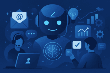 Ilustración conceptual de inteligencia artificial optimizando el servicio al cliente.