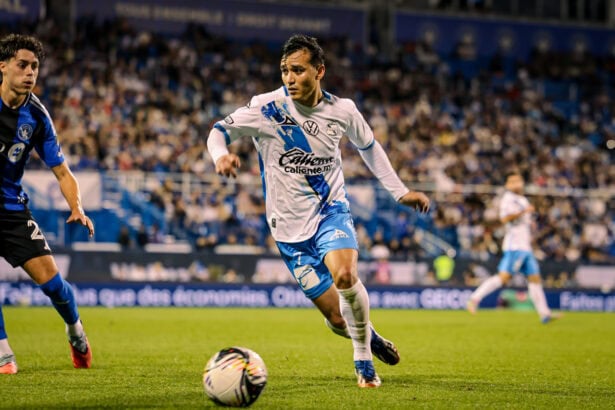Jugadores del Puebla celebran el gol de la victoria ante Montreal en la Leagues Cup 2025