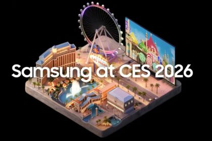 Samsung presenta su exhibición de inteligencia artificial en CES 2026 en The Wynn Las Vegas.