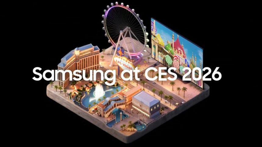 Samsung presenta su exhibición de inteligencia artificial en CES 2026 en The Wynn Las Vegas.